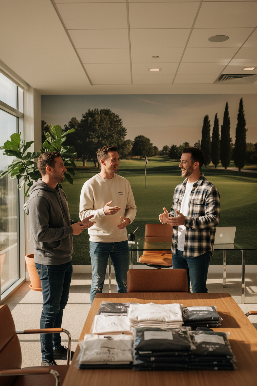Hommes en streetwear dans bureau très lumineux avec lumière naturelle